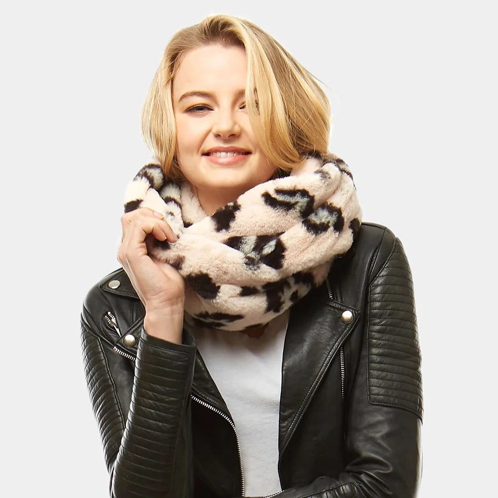 Animal Print Leopard Faux Fur Infinity Scarf